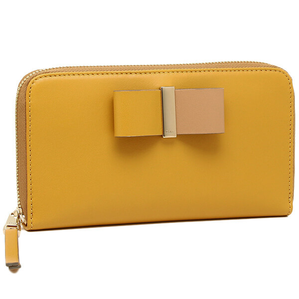 2017年秋冬新作 クロエスーパーコピー 財布 CHLOE 3P0290 889 BCX LEATHER BOW LONG ZIPPED WALLET 長財布 CURRY YELLOW